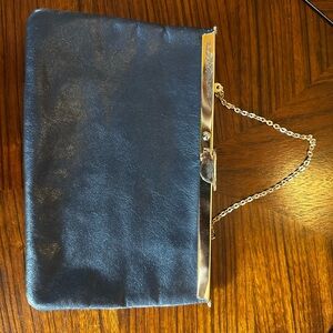 Vintage Etra Navy Evening Clutch with Gold tone Chain